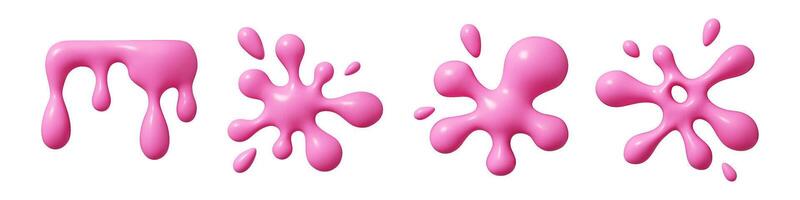 Glossy 3D pink fluid elements of different abstract shapes vector