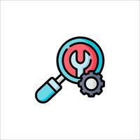 Magnifying glass icon with gears and wrench vector