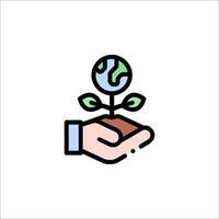 A hand holding a plant with a globe on it vector