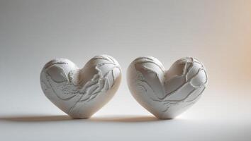 Two Intricate Heart Sculptures Displayed On White Surface photo