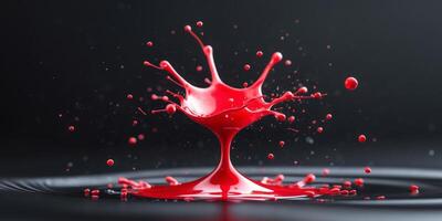 White and red liquid splash on black background photo