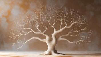 Abstract Beige Tree Design On Brown Background photo