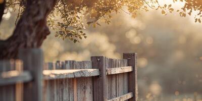 Wooden Fence with Sunlight Through Trees photo