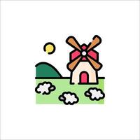 A windmill and clouds in the sky vector
