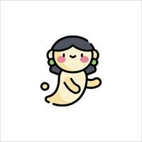A cartoon ghost with a black hair and green eyes vector