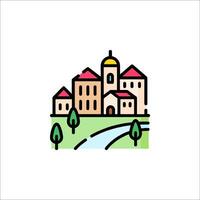 A city with a river and a church on it vector
