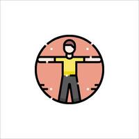 A man in a yellow shirt is standing in front of a circle vector