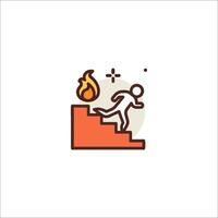 A man running up stairs with a fire in the background vector