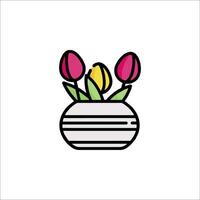 A flower pot with tulips in it on a white background vector