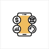 A phone with icons on it, including a dollar sign, a dollar sign, and a dollar vector