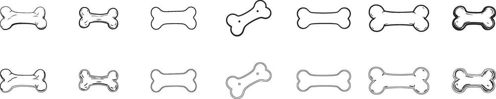 Set of hand drawn dog bone illustration for coloring page vector