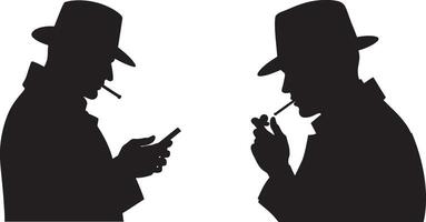 Silhouette design man in a top hat smoking a pipe icon logo illustration set collection with white background vector