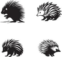 Black Porcupine silhouette design icon logo set illustration isolated on white background vector