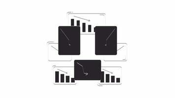 Declining charts with downward trends outline 2D object doodle animation. Financial loss, economic challenges monochrome linear drawing 4K . Visual data animated item isolated on white video