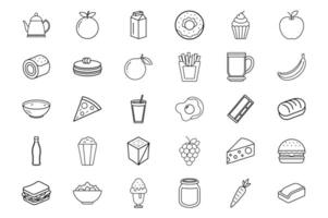 Minimalist Line Icons Showcasing Diverse Food and Drink Items for Culinary, Menu, and Nutrition Designs vector