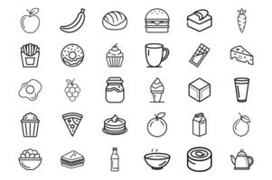 Line Art Icons Representing Food, Drinks, Desserts, and Snacks for Healthy Eating and Menu Creation vector