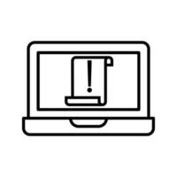 laptop with exclamation mark icon, line style, illustration . vector