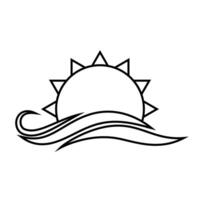 sun and waves icon over white background, line style, illustration vector