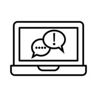 laptop computer with speech bubbles icon over white background, line style, illustration vector