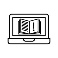 laptop computer with ebook icon over white background, line style, illustration vector