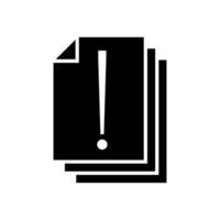 File with exclamation mark black icon, concept illustration, flat symbol, glyph sign. vector