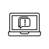 computer with exclamation mark icon over white background, line style, illustration vector