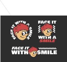 Face it with a smile. Boy's face with a smiling expression, flat art illustration in 3 types vector