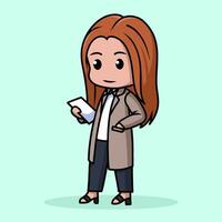 Chibi kawaii Woman using long coat in walking pose vector
