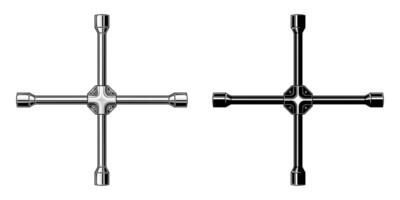 Lug wrench. Black and white illustration of mechanical tools isolated on white background. vector