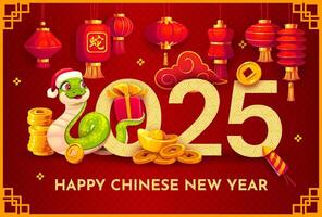 Happy Chinese New Year, funny snake, red lanterns vector