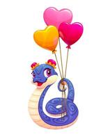 Blue snake with valentines day heart balloons vector