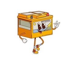Cartoon retro groovy car battery character vector