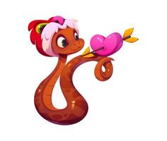 Funny snake holding heart pierced with an arrow vector