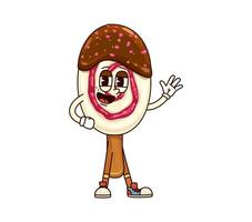 Ice cream groovy character with chocolate topping vector