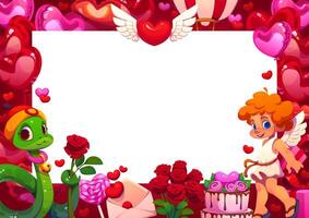 Valentines day greeting card, frame with hearts vector