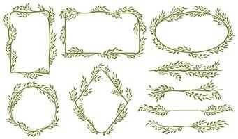 Green olive frames, border lines and dividers vector