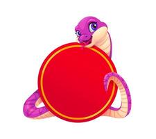 Funny snake character with red round banner vector
