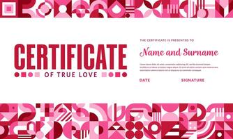 Valentines Day horizontal certificate of true love vector