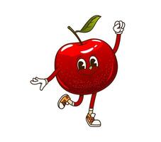 Cartoon retro groovy apple fruit funny character vector
