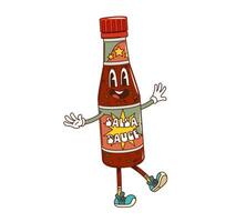 Cartoon groovy salsa sauce bottle funny character vector