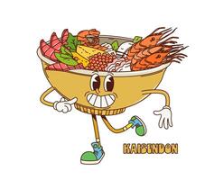 Cartoon retro groovy kaisendon donburi character vector