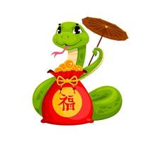 Asian horoscope snake character with red money bag vector