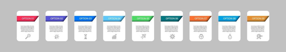 business Infographic design template with icons and 9 eight options or steps vector