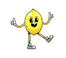 Cartoon groovy lemon fruit character with thumb up vector