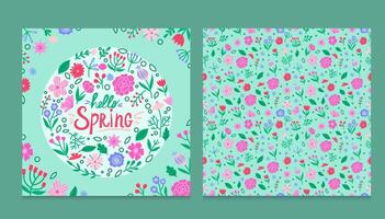 Card two sides on the theme of spring, floral with lettering hello spring. For print, printing, flyers, banners and others vector