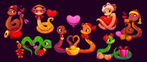 Chinese lunar new year and valentine cute snakes vector