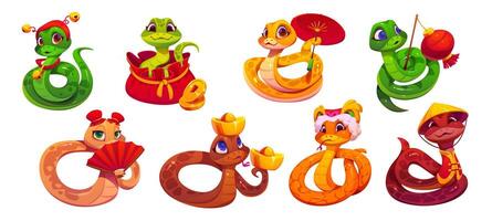 cartoon snake 2025 Chinese lunar year characters vector