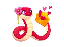 Cute snake character with valentines day envelope vector