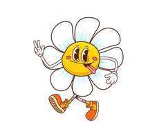 Groovy daisy flower character with tongue out vector
