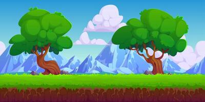 Game background with trees and mountains landscape vector